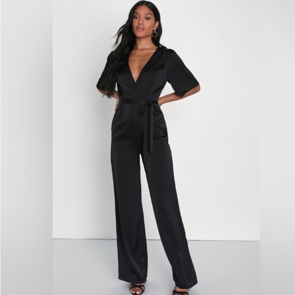 Lulus satin Black Jumpsuit S